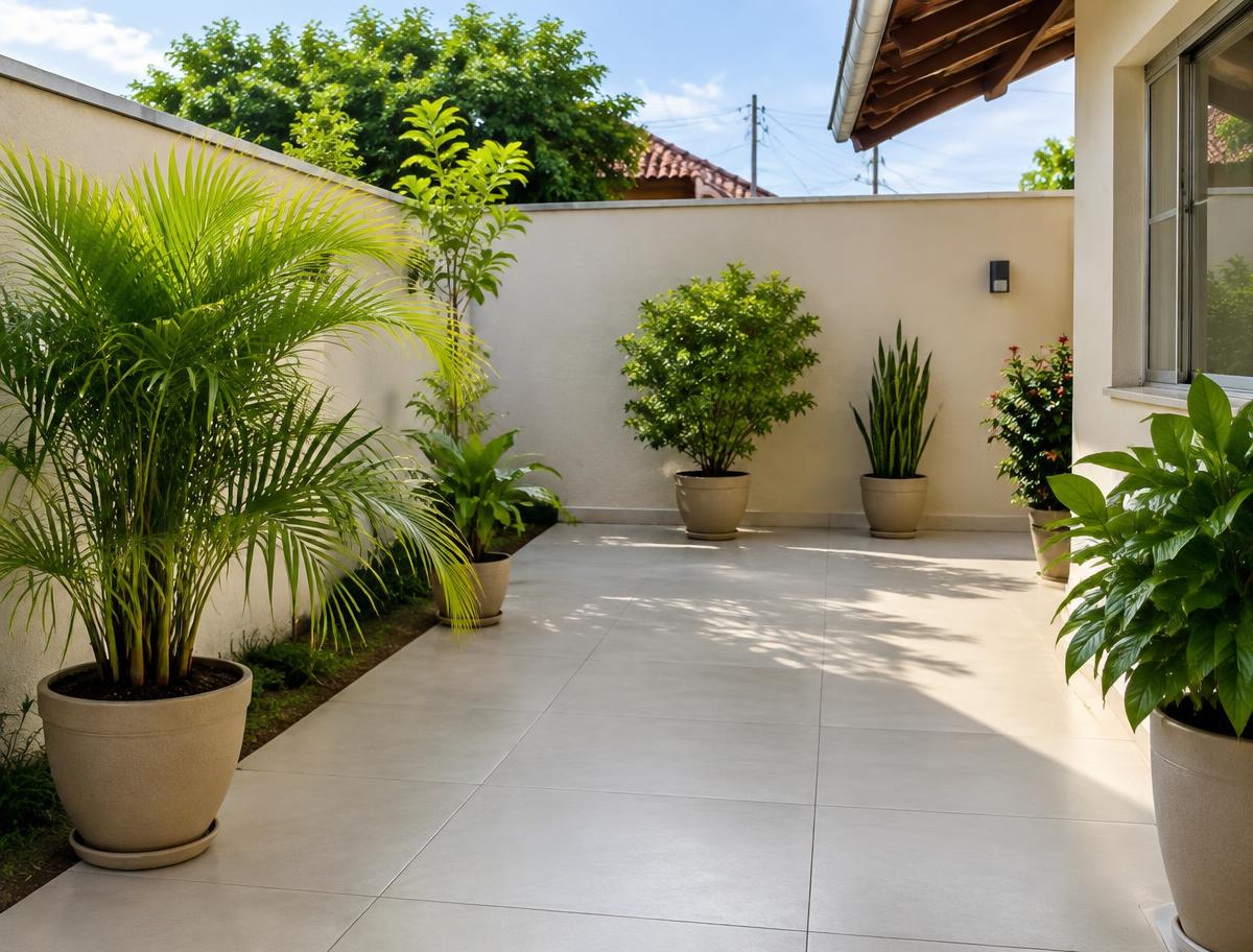 Quintal residencial limpo e bem cuidado